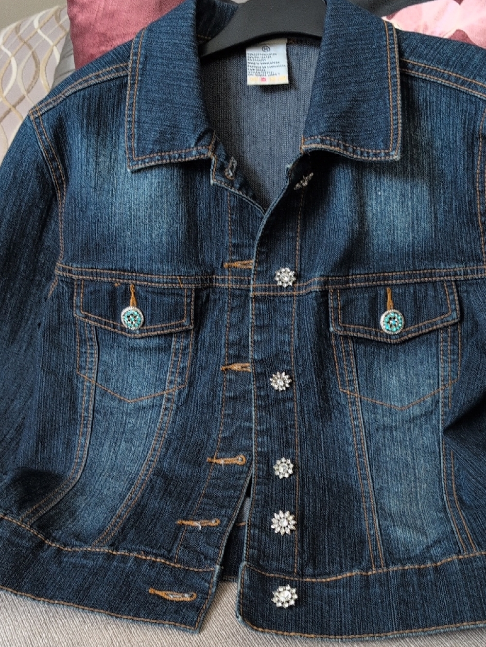 Women’s Dark Blue Denim Jean Jacket with Decorative Buttons